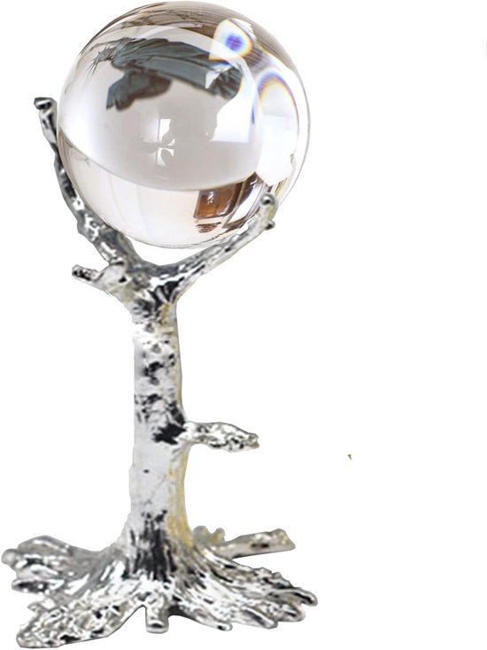 Kristallen Bol met Zilveren Stand - Decoratieve Sculptuur voor Woonkamer, Slaapkamer en Kantoor, Uniek Interieuraccessoire van Merkloos