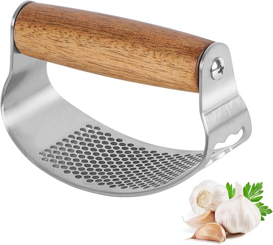 Kruidenpers van massief hout en roestvrij staal, innovatieve knoflooksnijder, vaatwasserbestendig, gebruiksvriendelijk en eenvoudig te reinigen