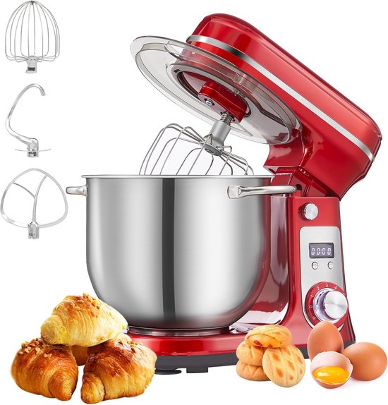 KTN® Keukenmachine - Keukenrobot - Keukenmixer - Foodprocessor - Deegmachine - 1200W - 6L - 6 Snelheden - Rood van Merkloos
