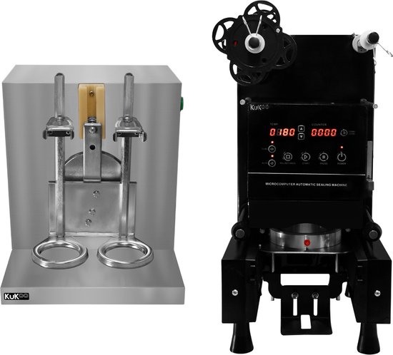 KuKoo Automatische Bekersealmachine en Professionele Bubble Tea Shaker - Efficiënt 500-650 Beker/uur - Inclusief Filmdoos - Geschikt voor Diverse Bekerformaten - Dubbele Cupontwerp met Indrukwekkende Snelheid