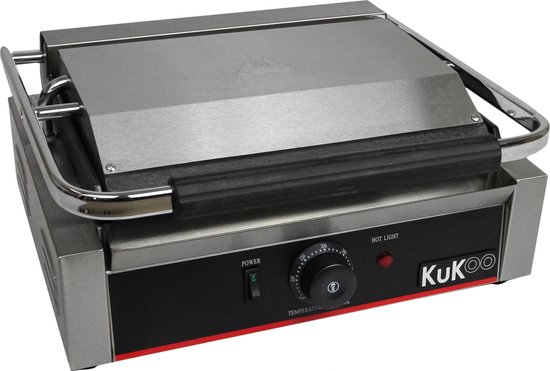 KuKoo Contactgrill (2200 W) - 2 platen - Temperatuur 50-300° C - GRATIS Schoonmaakborstel + 2 x Lekbakjes - Panini grill / Grillplaat van KuKoo