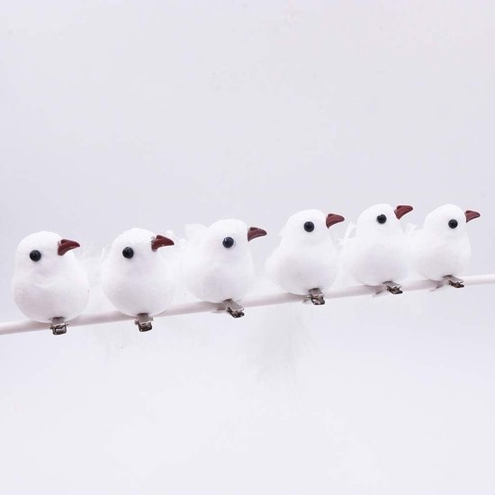 Kunststof Kerstduiven Clip-on Boomdecoraties - 12 Stuks Witte Veerduiven voor DIY Bruiloft en Feestversieringen van Merkloos
