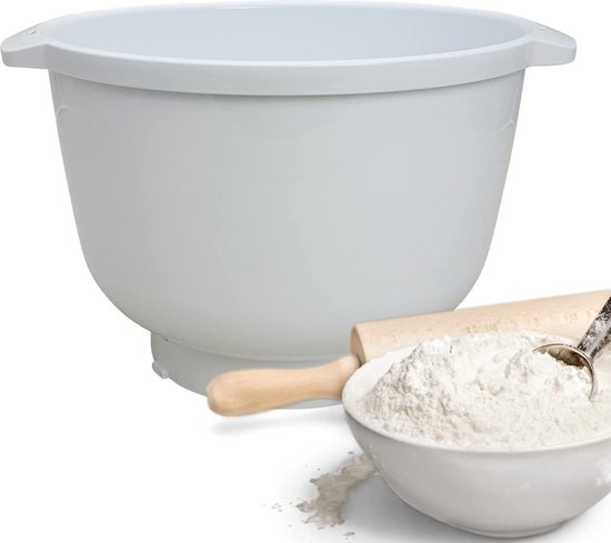 Kunststof mengkom, MUZ5KR1, wit, vaatwasmachinebestendig, accessoires geschikt voor BOSCH keukenmachine modellen MUM5, reserveonderdeel voor mixer, 3,9 L volume en speciale binnenvorm van Bosch