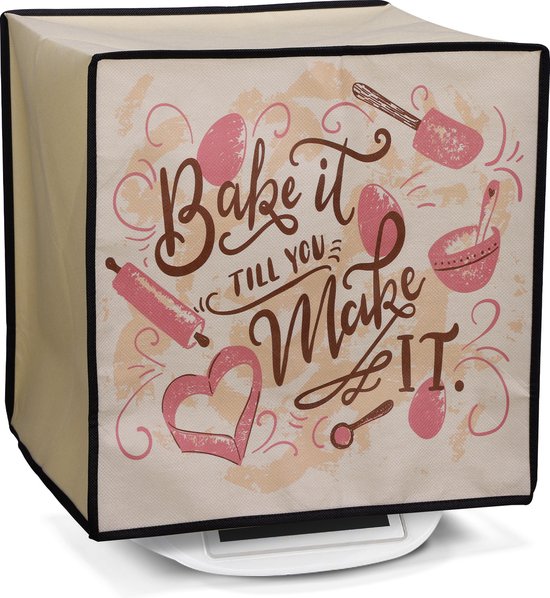 kwmobile Beschermhoes geschikt voor Thermomix Thermomix TM5 / TM6 - Hoes voor keukenmachine in donkerbruin / beige / roze - Bake it till you make it design van Merkloos