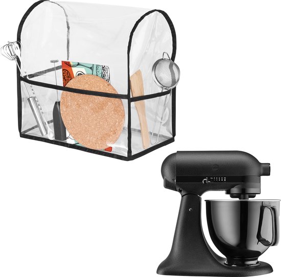 kwmobile beschermhoes voor staande mixer - geschikt voor KitchenAid 4,3-4,8 liter - 3 zijvakken - Afdekhoes van TPU in transparant / zwart van Merkloos