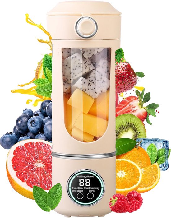 KZQ 700 ml draagbare fruitmixer - USB oplaadbaar met hoge snelheid - Perfect voor smoothies en eiwitshakes - Ideaal voor thuis en onderweg - Beige