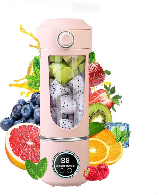 KZQ 700 ml draagbare fruitmixer - USB oplaadbaar met hoge snelheid - Perfect voor smoothies en eiwitshakes - Ideaal voor thuis en onderweg - Roze