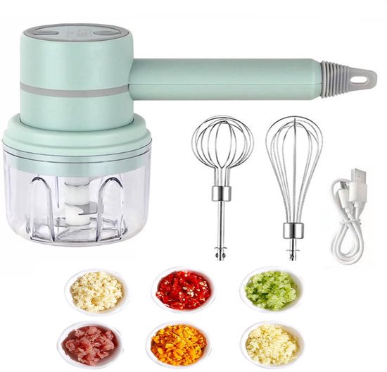 KZQ Draadloze 2-in-1 keukenmixer en knoflookstamper - Handmixer voor bakken en ingrediënten mengen - Compact en krachtig voor thuisgebruik - Groen