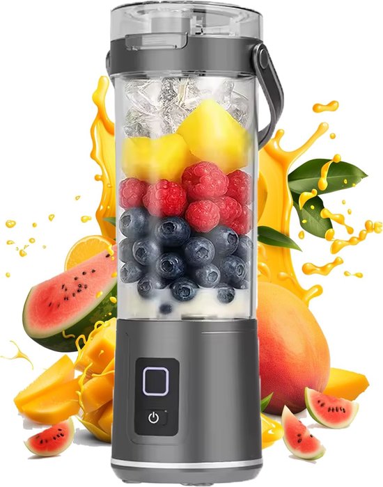 KZQ Draagbare Blender 600ml - Elektrische Mini Sapcentrifuge Met Usb Voor Fruit Shakes En Smoothies - Geschikt Voor Thuis Kantoor School En Buiten - Knop Bediening Grijs