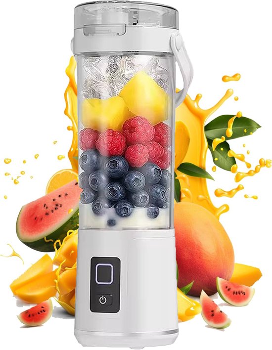 KZQ Draagbare Blender 600ml - Elektrische Mini Sapcentrifuge Met Usb Voor Fruit Shakes En Smoothies - Geschikt Voor Thuis Kantoor School En Buiten - Knop Bediening Wit