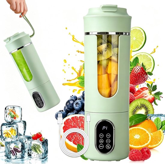 KZQ Draagbare Blender - Oplaadbare blender met digitaal display en grote capaciteit - USB-C-interface, automatische reiniging - Geschikt voor thuis, op reis en tijdens het sporten - 530 ml - Groen van kzq
