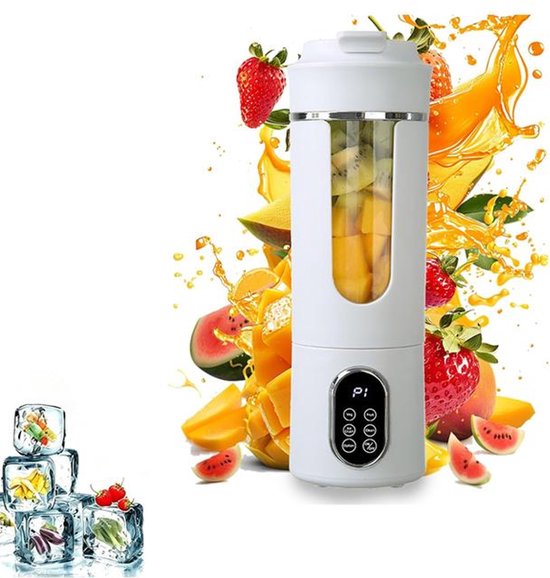 KZQ Draagbare Blender - Oplaadbare blender met digitaal display en grote capaciteit - USB-C-interface, automatische reiniging - Geschikt voor thuis, op reis en tijdens het sporten - 530 ml - Wit van kzq