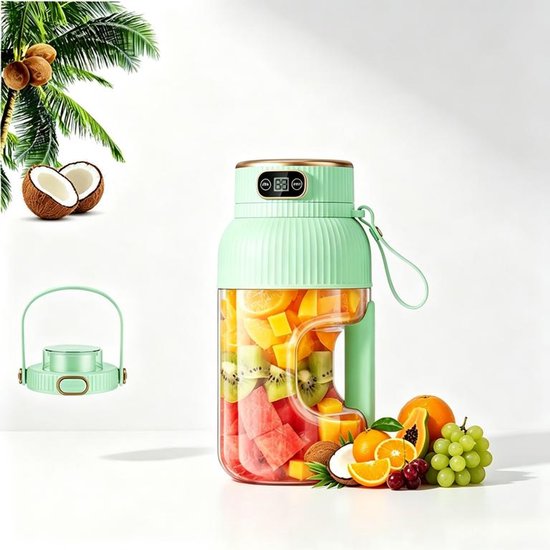 KZQ Draagbare Blender - Oplaadbare blender met digitaal display en grote capaciteit - USB-C-interface, automatische reiniging - Geschikt voor thuis, op reis en tijdens het sporten - 800 ml - Groen
