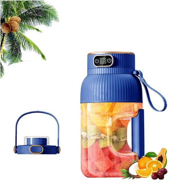 KZQ Draagbare Blender - Oplaadbare blender met digitaal display en grote capaciteit - USB-C-interface, automatische reiniging - Geschikt voor thuis, op reis en tijdens het sporten - 800ml-blauw van kzq