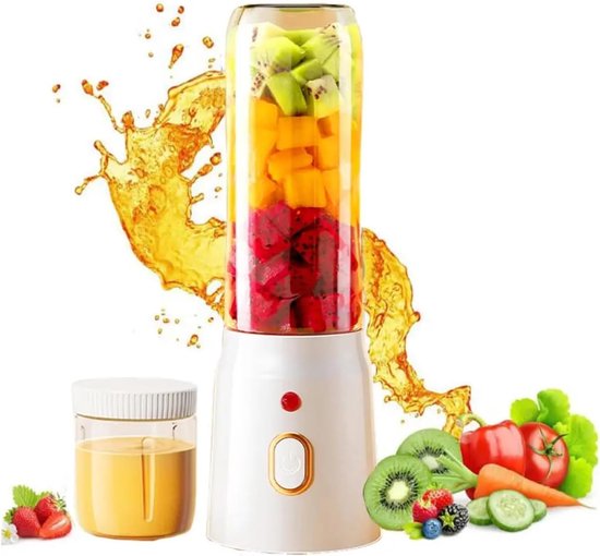 KZQ Draagbare Blender - USB-C-interface - Oplaadbaar, lichtgewicht en draagbaar - Geschikt voor thuis, op reis, tijdens het sporten en op kantoor - Wit - Inhoud: 500 ml