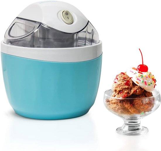 KZQ Elektrische ijsmachine 1-pint capaciteit voor yoghurt gelato en sorbet - Geen zout of ijs nodig - Modern ontwerp met ingrediëntopening - Blauw