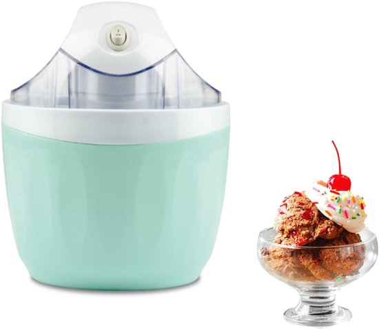 KZQ Elektrische ijsmachine 1-pint capaciteit voor yoghurt gelato en sorbet - Geen zout of ijs nodig - Modern ontwerp met ingrediëntopening - Cyaan