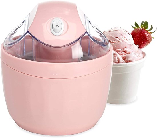KZQ Elektrische ijsmachine 1-pint capaciteit voor yoghurt gelato en sorbet - Geen zout of ijs nodig - Modern ontwerp met ingrediëntopening - Roze