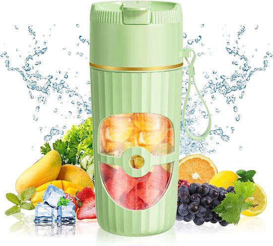 KZQ Glas USB-C draagbare blender - 450ml snoerloze smoothie- en eiwitshake maker - Perfect voor reizen gym en kantoor - Groen