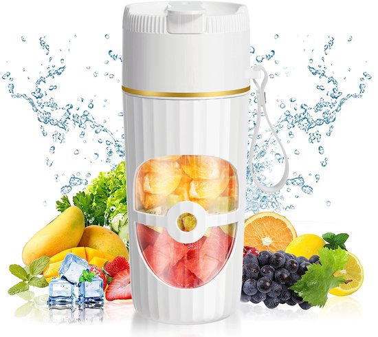 KZQ Glas USB-C draagbare blender - 450ml snoerloze smoothie- en eiwitshake maker - Perfect voor reizen gym en kantoor - Wit