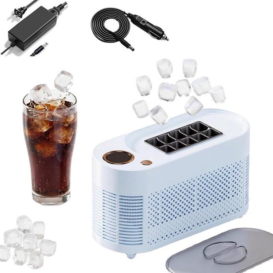 KZQ Ijsblokjesmachine – Mini-ijsblokjesmachine voor in de auto – Draagbare ijsblokjesmachine voor op het aanrecht – Maakt 10 ijsblokjes – Snelle ijsproductie in 10 minuten – 12V-autoadapter – Geschikt voor thuis en buitenshuis – Blauw