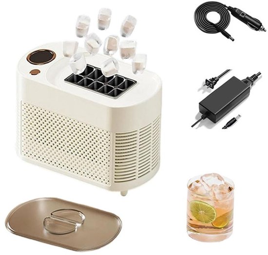 KZQ Ijsblokjesmachine – Mini-ijsblokjesmachine voor in de auto – Draagbare ijsblokjesmachine voor op het aanrecht – Maakt 10 ijsblokjes – Snelle ijsproductie in 10 minuten – 12V-autoadapter – Geschikt voor thuis en buitenshuis – Crèmewit