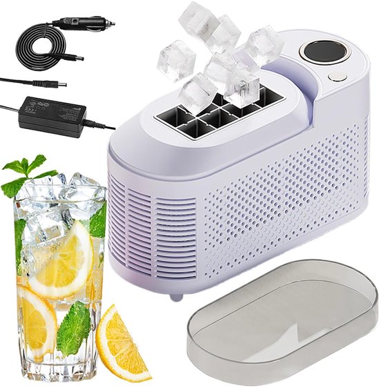 KZQ Ijsblokjesmachine – Mini-ijsblokjesmachine voor in de auto – Draagbare ijsblokjesmachine voor op het aanrecht – Maakt 8 ijsblokjes – Snelle ijsproductie in 10 minuten – 12V-autoadapter – Geschikt voor thuis en buitenshuis – Paars