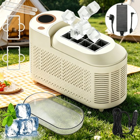 KZQ Mini IJsblokjesmachine Wit Draagbaar Compact 8 Blokjes Per Cyclus 12v En 230v Snel Ijs In 10 Minuten Geschikt Voor Auto Camping En Kantoor IJsbereider Voor Thuis En Onderweg van kzq