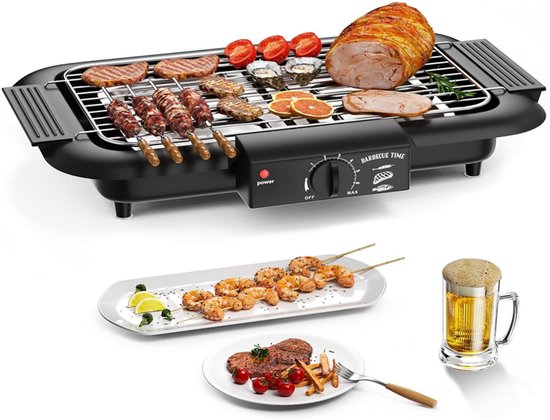 KZQ Rookloze elektrische barbecue - Snel heet worden en anti-aanbaklaag - Binnen- en buitengebruik met afneembare standaard - Geschikt voor BBQ-feestjes en kamperen - Zwart