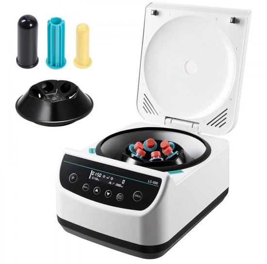 Laboratoriumcentrifuge - Elektrisch tafelmodel - Inclusief rotor voor 2/5/10/15/50 ml buisjes - Instelbaar 500-4000 rpm - RCF 100-2100 x g - Laag geluidsniveau van Merkloos