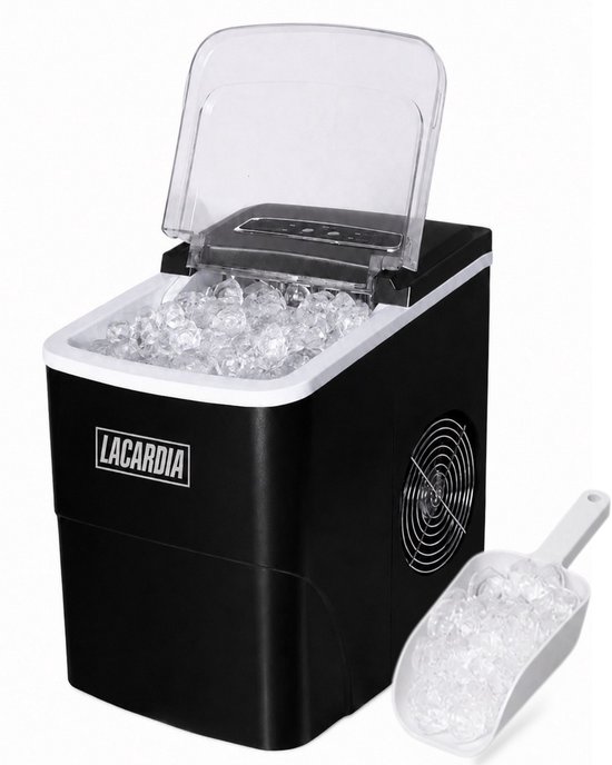 Lacardia IJsblokjesmachine 2L - IJsblokjesmaker met Zelfreinigingsfunctie - 12kg per 24 Uur - Inclusief IJsschep - Zwart