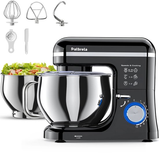 Lamor Keukenmachine - Mixer - Keukenmixer met mengkom - Keukenmixers - Mixers - Deegmixer - 10 snelheden - 2 kommen - Zwart van Lamor
