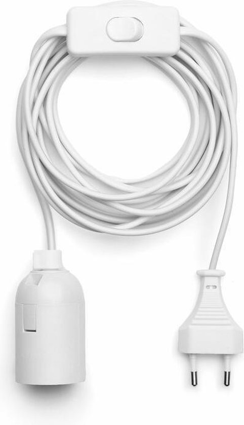 Lampfitting wit met 3.5 meter kabel - schakelaar en Stekker | E27 | Max 1x25W exclusief