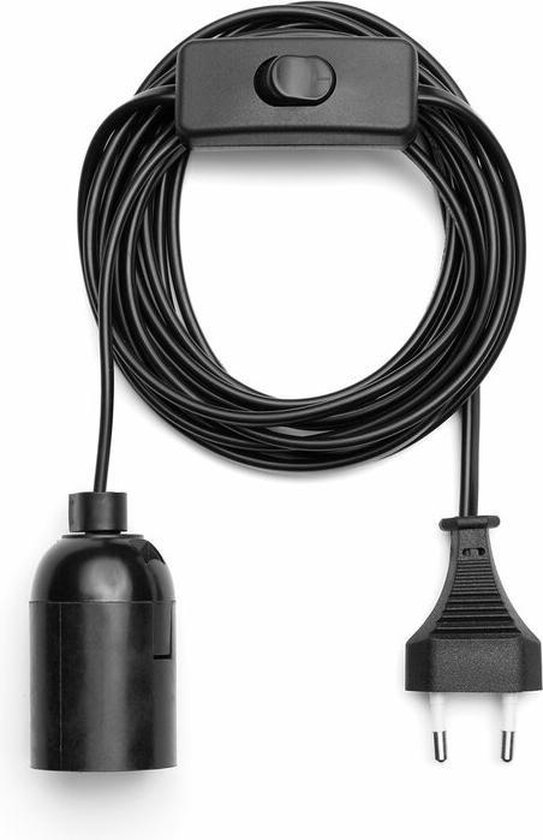 Lampfitting zwart met 3.5 meter kabel - schakelaar en Stekker | E27 | Max 1x25W exclusief