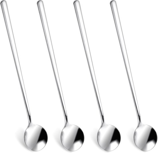 Lange Roestvrijstalen Lepels voor Koffie, Thee en Milkshakes - 4 Stuks voor IJsdranken en Baraccessoires van Merkloos