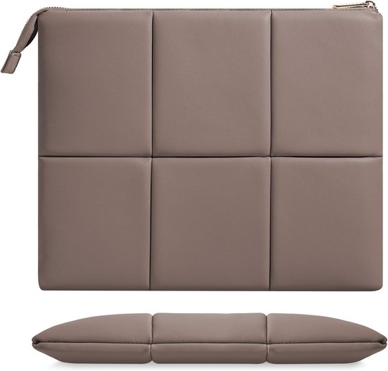 Laptop Sleeve voor 13.3-14 Inch MacBook Air en Pro - Beschermhoes met Elastische Band en PU Leer, Geschikt voor M3 en M2 Modellen, Koffiekleur