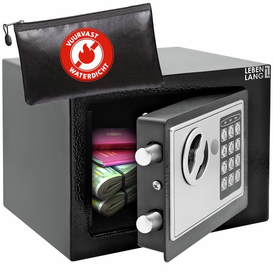 LEBENLANG Kluis - Incl. Brandwerende tas & Noodsleutel I 5 Liter | Brandkluis Met Cijferslot Voor Geld & Sieraden I Wandkluis Inbouwkluis Kleine Safebox
