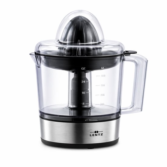 Lentz - Elektrische Citruspers 0,8L - Sinaasappelpers met 2 Perskegels, Automatische Rotatie Links/Rechts, BPA-vrij, RVS Design, Citruspers Elektrisch, Sapcentrifuge, Citruspers Machine, Anti-slip, 30W, Compact & Krachtig van Merkloos