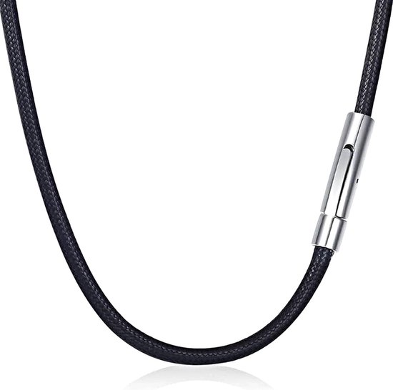 Leren Halsketting voor Mannen en Vrouwen, 51 cm, Zwart, 3mm Leren Band met RVS Sluiting, Stijlvol en Duurzaam Accessoire van Merkloos