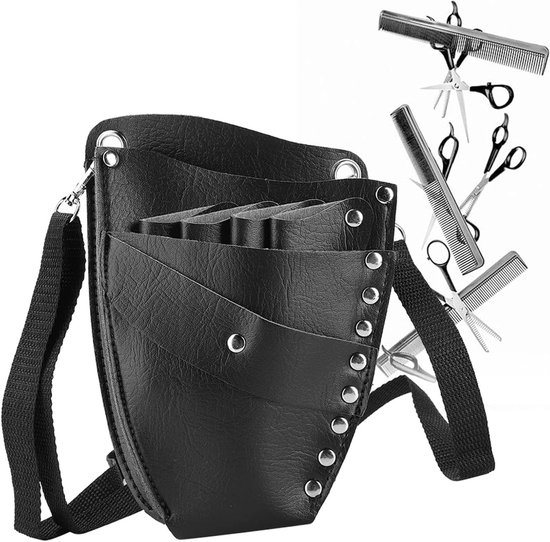 Leren Schaar Tas voor Kappers, Multi-Functionele Schaar Houder met Afneembare Band, Ideaal voor Kappers en Haarstylisten, Handig en Duurzaam Accessoire van Merkloos