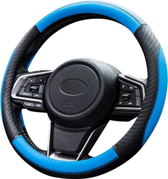 Leren Stuurwielhoes voor Auto, Universele Niet-Slip Hoes 37-38 cm in Blauw, Bescherming en Comfort