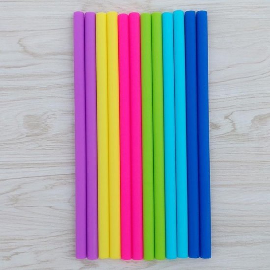 Let op type!! 10 PC's Food Grade siliconen rietjes Cartoon kleurrijk drankje Tools met 1 borstel  rechte pijp  lengte: 25cm  buitendiameter: 11mm  binnendiameter: 9mm  willekeurige kleur levering van Merkloos