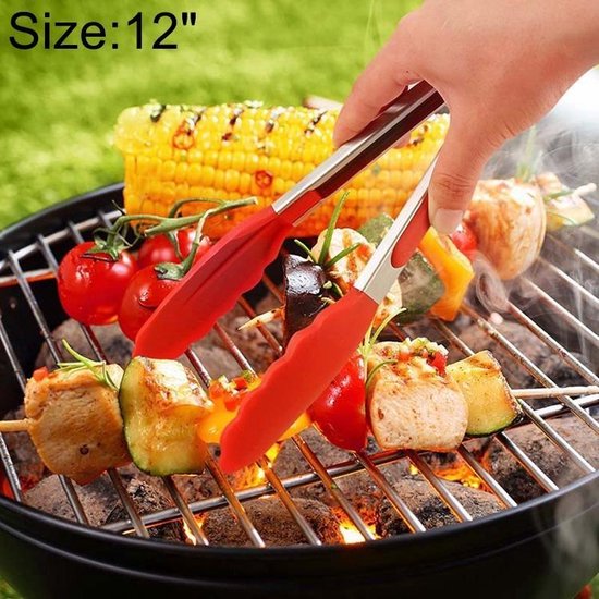 Let op type!! 12 inch siliconen non-slip voedsel brood barbecue BBQ clip Tang keuken gereedschap (rood) van Merkloos