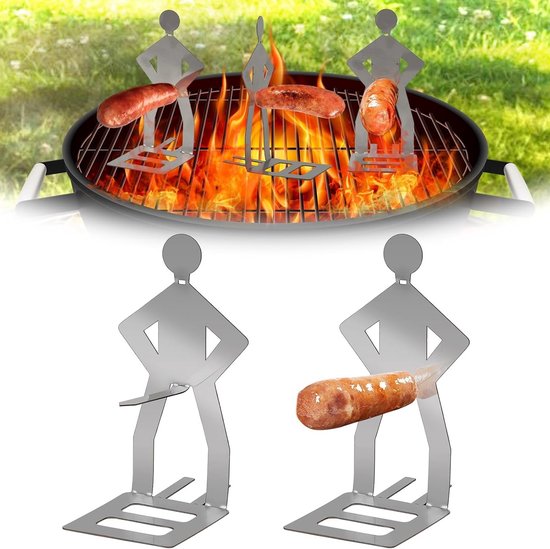 Leuke RVS Barbecue Worst Rekken - Grappige BBQ Vork voor Kamperen, Buiten Picknicks en Tuinfeesten, Perfecte Cadeaus voor Mannen van Merkloos