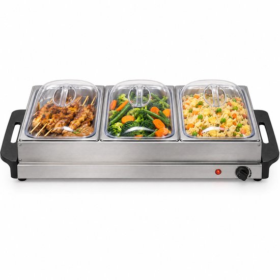 Levano Warmhoudplaat Elektrisch - Buffetwarmer met 3 Bakken - Warmhoudbakken met Deksel - Chafing Dish Elektrisch - Bordenwarmer - Eten Warm Houden - Cateringschaal met Deksel - Warmhoudschalen - Warmhouders Buffet - Catering - Verjaardag