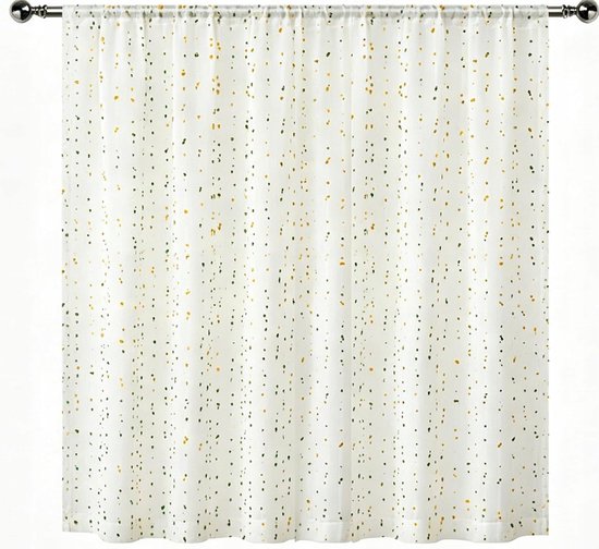 Lichtdoorlatende Gordijnen 100x130cm Wit met Pompons voor Keuken en Woonkamer