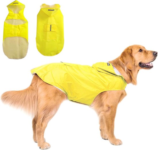 Lichte en Ademende Hondenregenjas met Capuchon, Reflecterende Details en Verstelbare Band voor Kleine en Middelgrote Honden (Geel)