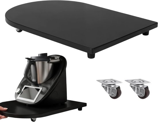 Lichtgewicht bamboe glijplank met wielen en rubberen voeten voor keukenaccessoires, veilige stand en hoogwaardige afwerking (zwart)