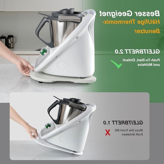Lichtgewicht bamboo schuifplank voor Thermomix TM6/TM5, met wielen en handige opbergruimte, ideaal voor keukengebruik van Merkloos