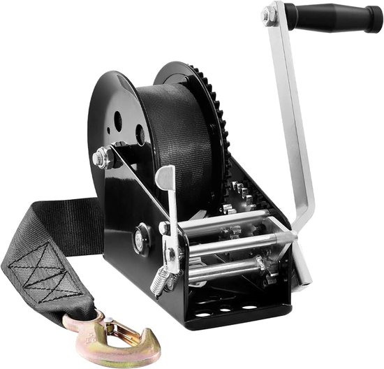 Lier 1587,5 kg handlier 160 x 160 x 180 mm bootlier 2-weg ratel/2 versnellingen handlier met ca. 10 m polyesterband riemlier met ergonomische handgreep handkabellier voor voertuigen en boten